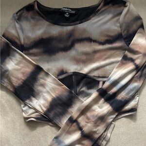 Celebrity Pink Tie-Dye Long Sleeve Crop Top - Black and Brown